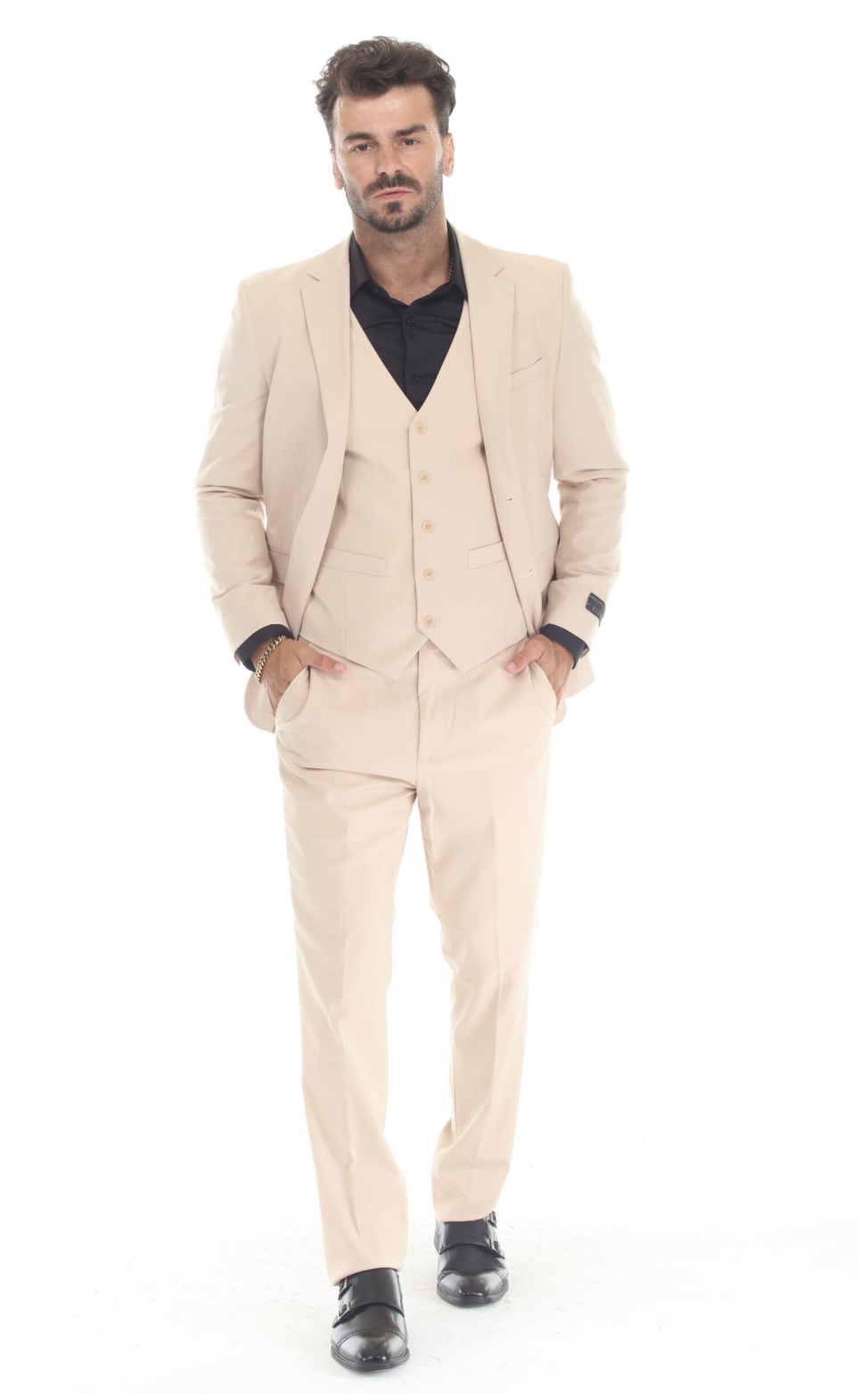 Slim Fit Three-Piece Suit – TAN