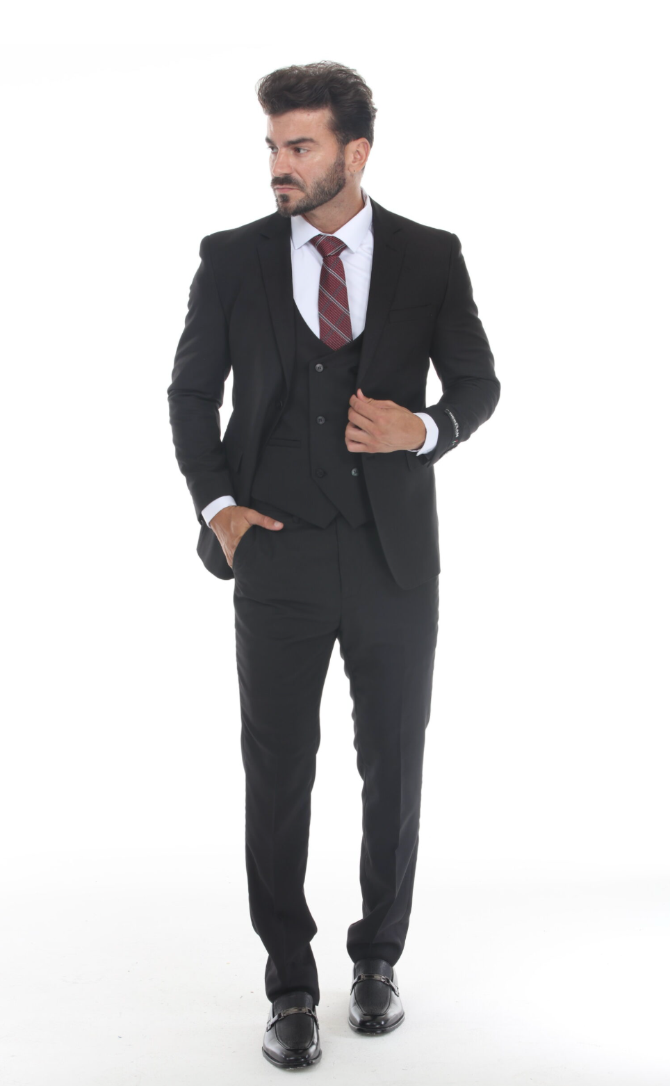 Slim Fit Three-Piece Suit – Black.
