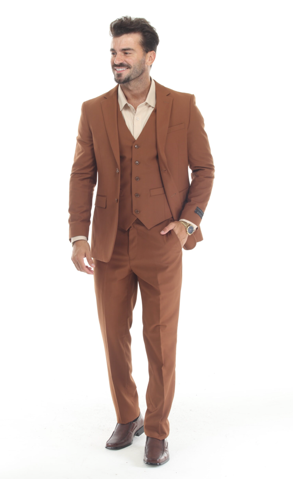 Slim Fit ThreePiece Suit- Cognac Brown