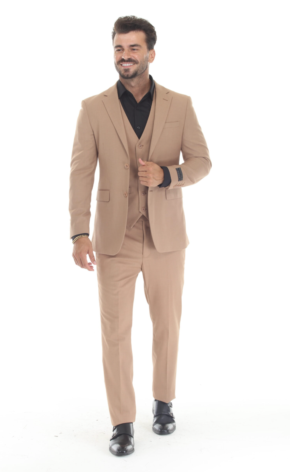 Slim Fit ThreePiece Suit- Sand