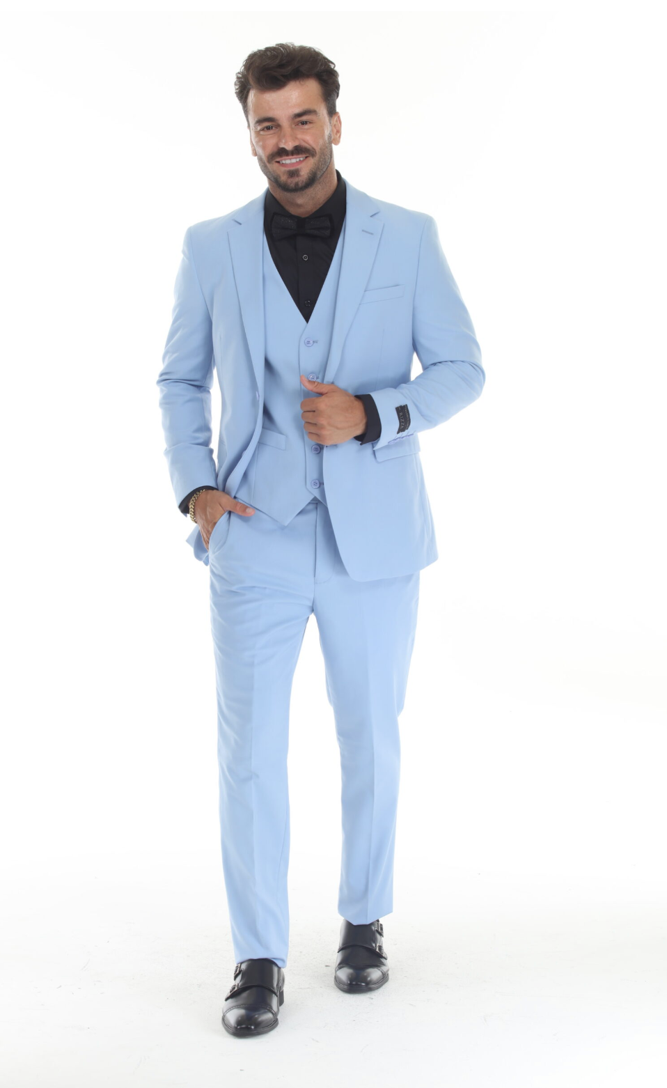 Slim Fit ThreePiece Suit- Sky Blue