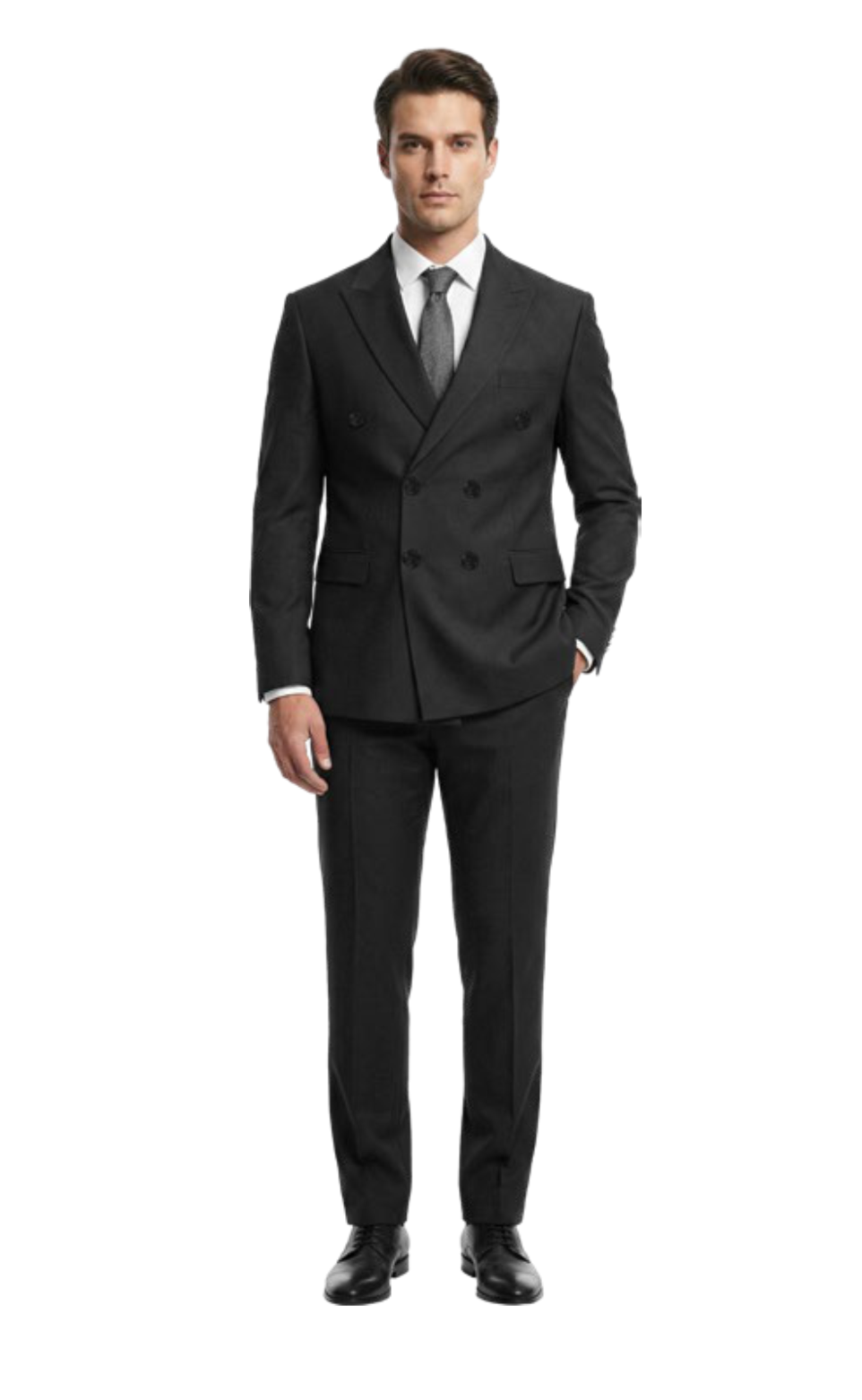 Slim Fit Double Breasted Suit- Black