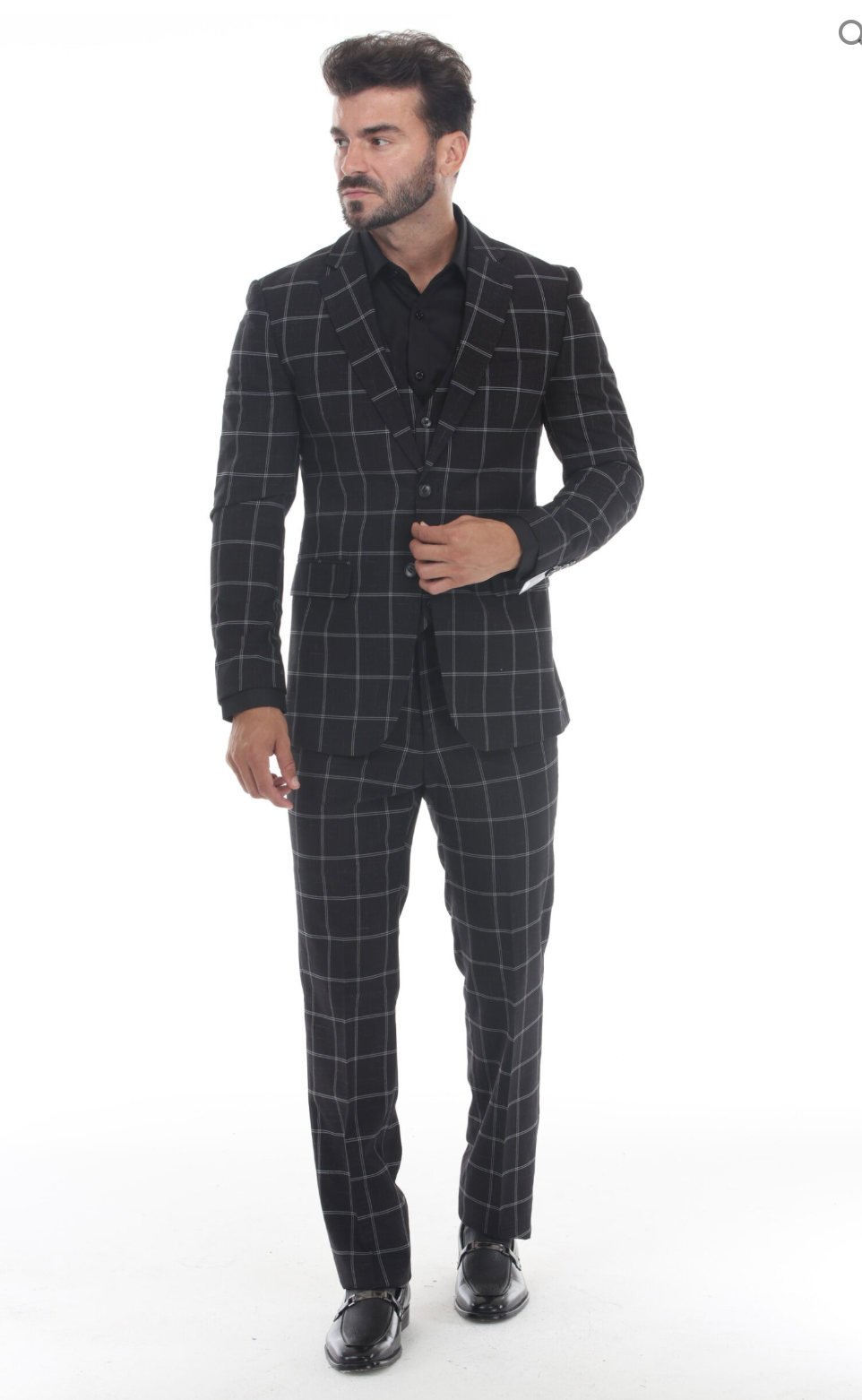 Slim Fit ThreePiece Checkered Suit- Black