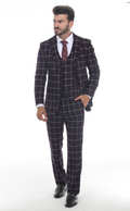 Slim Fit ThreePiece Checkered Suit- Eggplant