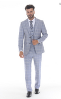 Slim Fit ThreePiece Checkered Suit- Light Blue
