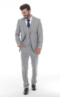 Slim Fit ThreePiece Checkered Suit- Light Gray