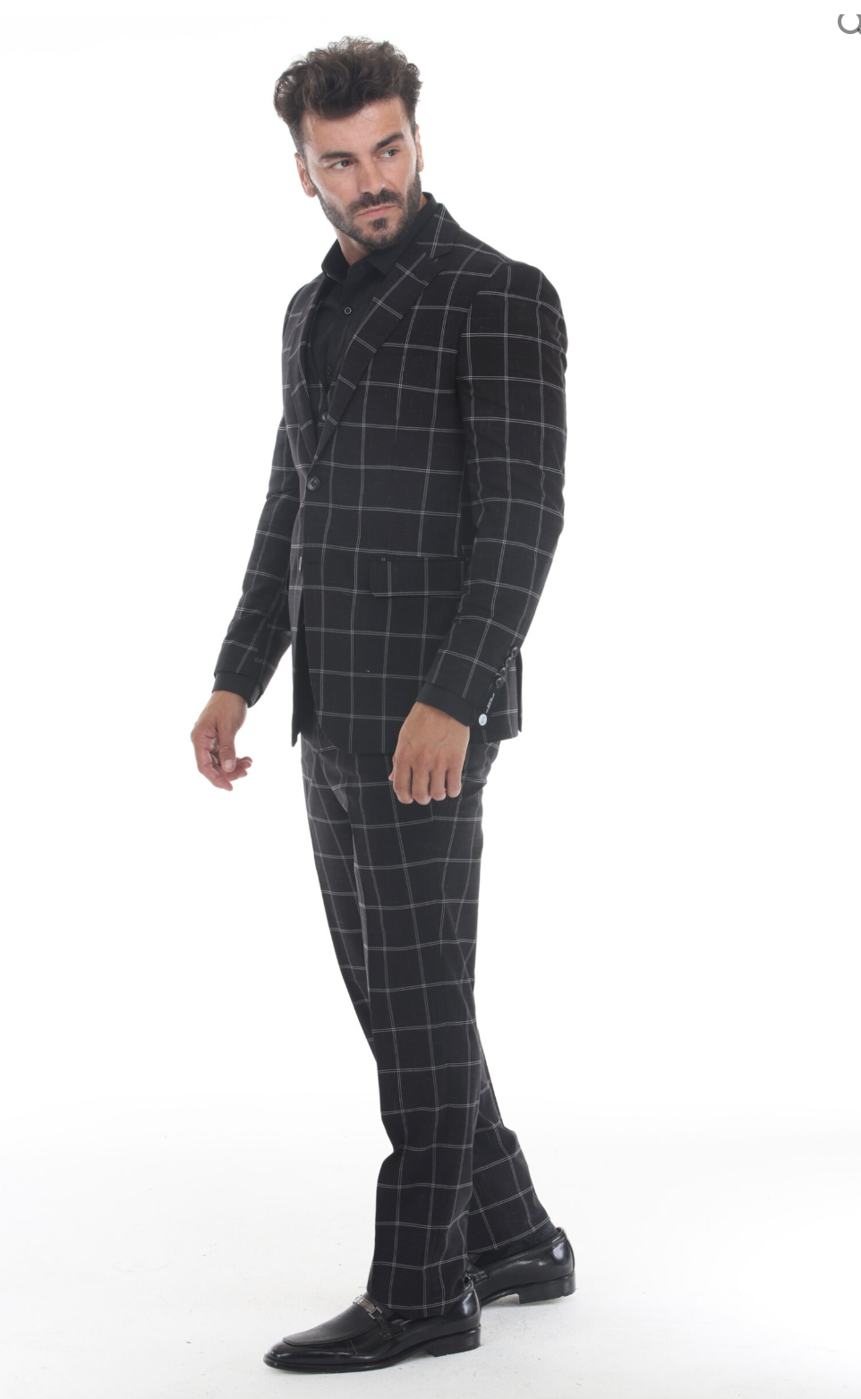 Slim Fit ThreePiece Checkered Suit- Black