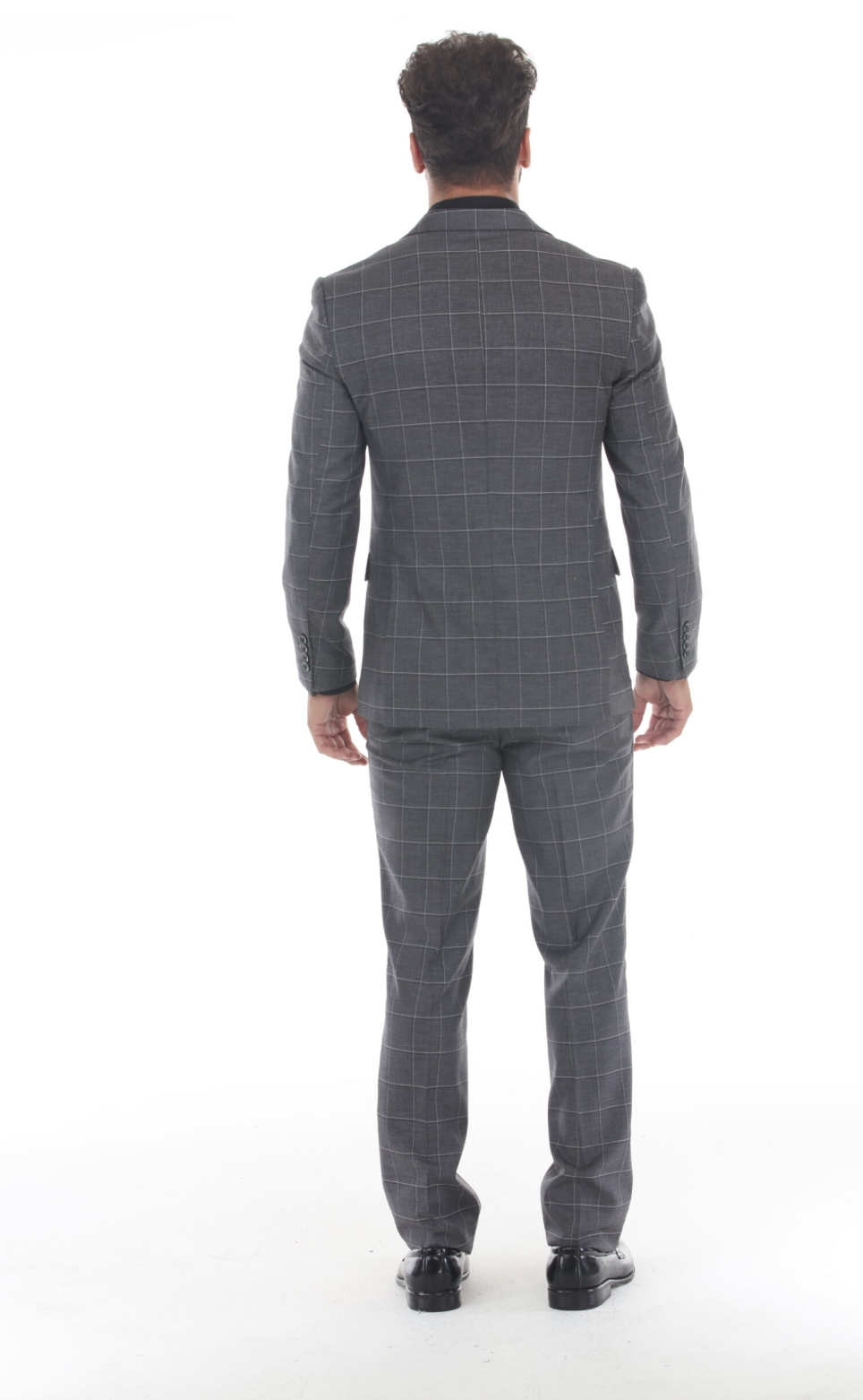 Slim Fit ThreePiece Checkered Suit- Gray