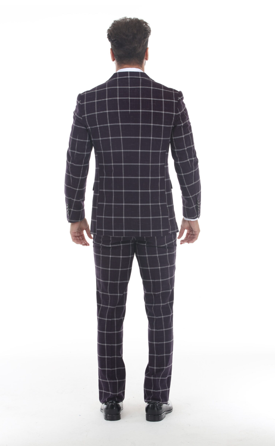 Slim Fit ThreePiece Checkered Suit- Eggplant