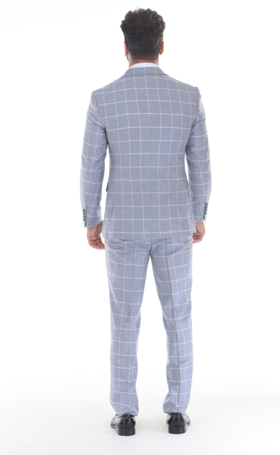 Slim Fit ThreePiece Checkered Suit- Light Blue