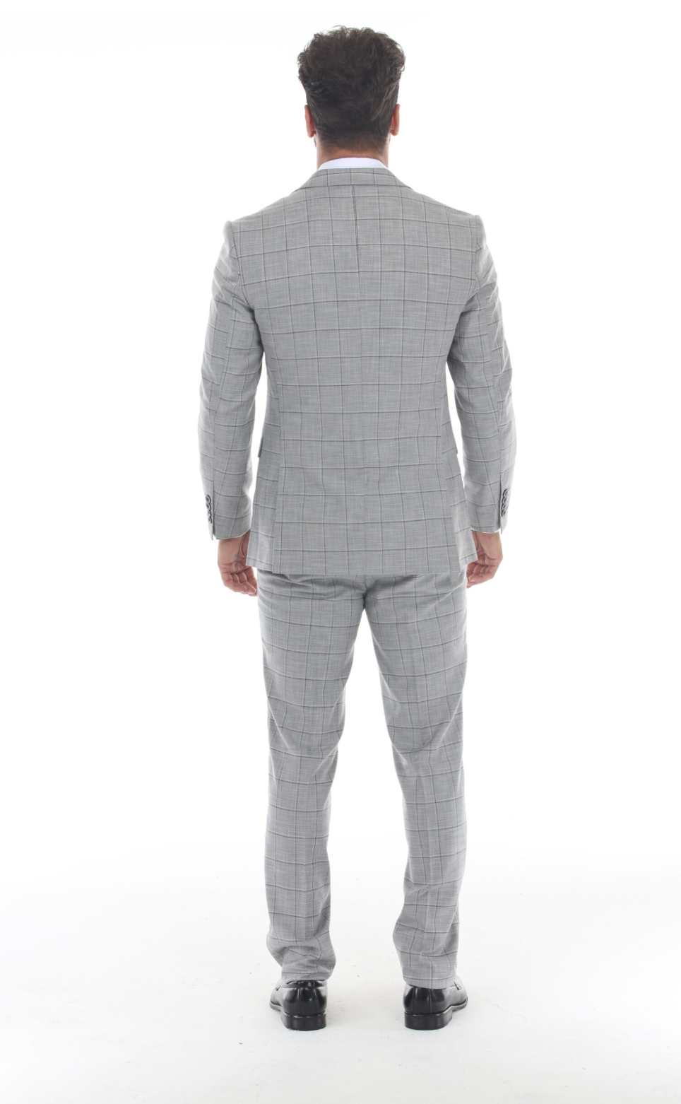 Slim Fit ThreePiece Checkered Suit- Light Gray
