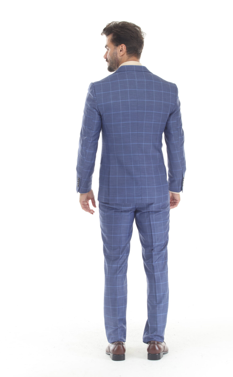 Slim Fit ThreePiece Checkered Suit- Medium Blue